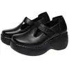 Nuevos zapatos de cuña de suela gruesa de primavera para mujer, versátiles, cómodos, casuales, zapatos de cuero de puntera ancha, cuero suave, punta redonda, zapatos de tacón alto para mamá