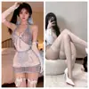 Lingerie de Empregada Estilo Japonês, Sedutora e Fofa, Roupa de Empregada Puro Desejo, Conjunto de Camisola Azul Sexy com Laço Tímido