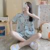 Pijama de verano del sudeste asiático con bonito perro canela para mujer, conjunto de pantalones cortos con solapa y manga corta, ropa de abrigo de dibujos animados de estilo japonés