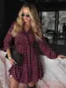 Exportación Transfronteriza Amazon 2025 Nueva Moda Otoño e Invierno Dulce Vestido de Lunares con Cuello en V y Mangas Largas Cintura Elástica