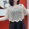 Nova Blusa Pulôver Fina de Seda Gelada Tricotada para Ar Condicionado, Xale Cheongsam, Proteção Solar de Verão, Estilo Ocidental, Renda, Versátil