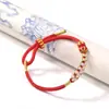 Pulsera de Nudo de Linterna de Flor de Durazno de Seis Pétalos Tejida a Mano con Colgante de Cuentas de Transferencia Dorada Joyería Pulsera de Regalo