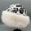 Sombreros Transfronterizos Estilo Nuevo Europeo y Americano Sombreros de Piel Mongola con Estampado de Leopardo Sombreros de Pescador Tipo Cubo de Moda para Otoño e Invierno Sombreros Mongoles con Estampado de Leopardo