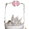 Sombrero de Cumpleaños Pequeña Corona de Reina Tocado de Corona de Perlas Corona Plateada de Círculo Completo Decoraciones para Pasteles Adornos