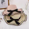 Sombrero de paja para mujer, vacaciones de verano, playa, protección solar, sombrero de playa grande, exterior, con lazo, sombrero de sol, venta al por mayor