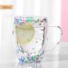Taza de Vidrio de Doble Capa con Arena Líquida en Forma de Estrella y Corazón, Taza de Café de Alta Estética, Vidrio de Borosilicato Alto, Anti-quemaduras y Aislante térmico
