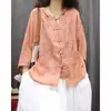 Top Casual Holgado de Siete Mangas, Ligero, Transpirable, Versátil, Bordado, Estilo Étnico, Primavera Verano, Algodón, Trabajo Pesado