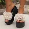 Nuevas pantuflas de verano 2024 para mujer, florales, gemelas, talla grande, suela gruesa, tacón de cuña, pantuflas para mujer, generación por lotes de fábrica