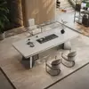 Mesa de centro em rocha pura, minimalista e luxuosa, adequada para áreas de recepção, espaços comerciais e interiores de estilo chinês moderno.; uma mesa grande de laje de rocha integrada