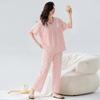 Pijama de algodão puro respirável confortável verão feminino roupa de casa terno calças casual uso externo alta qualidade cor sólida