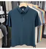 Nueva Camiseta de Manga Corta para Hombre de Verano de Gama Alta de Seda Helada para Adultos de Corte Recto Casual con Cuello Camisero de Color Puro