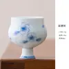 Taza de té de cerámica azul con loto pintado a mano con color de engobe para el hogar taza para degustación de té pu'er juego de té kung fu taza de maestro taza individual