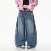 Jeans de pierna ancha con parche de rayas, deconstruidos, lavados, estilo retro americano, con tres rayas curvas, para mujer, pantalones de moda nuevos