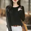Suéter de Lã Malha Fina Gola Redonda Manga Longa Cor Sólida Solto Pulôver Camisa Base Top Feminino Primavera e Outono 2026