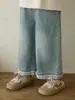 Wulibu 2026 Nova Coleção Primavera e Outono Jeans Feminino Novo Estilo Nove Pontos Soltos de Perna Larga Tendência da Moda Calças Infantis Tendência