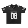 Camiseta Negra Estilo Jersey con Cuello en V y Manga Corta para Hombre y Mujer, Verano Holgada Adelgazante Deportiva, Top Juvenil Moderno Estilo Americano