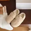 Zapatos de lana de cordero estilo francés para mujer, nuevo modelo de invierno 2026, tacón plano, mocasines slip-on versátiles, zapatos de algodón afelpado