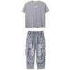 Roupas Hip-hop Modernas para Crianças Meninos e Meninas Jeans Cinza Largo Cool Manga Curta Calças de Hip-hop Infantil Fantasia de Performance