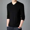Camiseta de modal para otoño de seda helada para hombre, manga larga, algodón mercerizado, seda helada, cuello en V, sin cuello, suéter, camisa base de lujo ligero, ropa para hombre