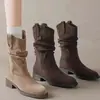Botas vaqueras occidentales Martin para mujer 2026 Nuevo estilo Otoño/Invierno Versátiles Suela gruesa Con terciopelo engrosado Aumentan altura Botas cortas a media pantorrilla