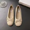 Zapatos Planos de Cuero Suave Estilo Retro Francés para Mujer 2026 Mary Janes Estilo de Noche Zapatos Planos con Lazo Zapatos Dorados de Abuela