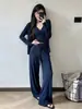 Conjunto Casual Súper Bonito Estilo Coreano Nuevo Cárdigan Camisola de Cuello en V Pantalones de Pierna Ancha Conjunto de Tres Piezas para Mujer Primavera/Otoño