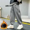 Z1078 Invierno para Niños Niños Tempranos Mono de Terciopelo Pantalones Casuales Niños Grandes Forrados de Polar Espesos Modernos Pantalones Dulces