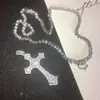 Colar Punk de Luxo Europeu e Americano Masculino e Feminino com Pedras Cheias Cruz Ins Hip-Hop Exagerado Pingente de Pedra Cheia Imitação Mosan Nicho
