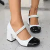 Zapatos de Cuero Gruesos de Tacón Alto con Hebilla Única Estilo Chanel de Moda 2025 Nuevos Zapatos Mary Jane con Bloques de Color Retro Francés para Mujer