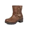 Botas de Pierna Ancha Vintage 2026 Botas Vaqueras Occidentales Negras 34-45 Tacón Grueso Hebilla Botas Cortas de Caballero para Mujer