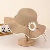 Sombrero de paja caqui para el sol de verano para mujer, sombrero de protección solar de moda, sombrero de playa para exteriores junto al mar, sombrero de sol plegable