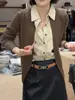 Cárdigan de punto de manga larga, estilo dos piezas, corte relajado para mujer, nueva colección de otoño, casual, holgado y favorecedor