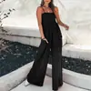 Moda femenina transfronteriza 2026: Mono de tirantes de color liso, casual y elegante, con bolsillos y cintura alta para ir al trabajo