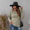 Toma real en stock nuevo otoño e invierno 2021 transfronterizo Amazon chaqueta de manga larga con estampado de rayas suéter de punto de cuello redondo para mujer