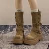 Botas de Combate Estilo Británico Tacón Grueso Suela Gruesa para Mujer Cyber Celebérrimo Retro 2024 Nueva Moda Aspecto Delgado Botas de Media Caña con Aumento