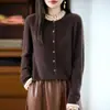 100% Lana Otoño/Invierno 2026 Nuevo Suéter Abrigo de Punto Cardigan para Mujer Holgado Cuello Fruncido Bloque de Color Encaje Plisado
