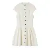 Moda feminina europeia e americana transfronteiriça, best-seller do AliExpress: vestido curto de renda color block estiloso com detalhes de fivela