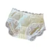 Calcinha de jacquard de renda cintura média para meninas, leve, respirável, fresca, altamente elástica, semitransparente, calcinha feminina estilo triângulo 3349