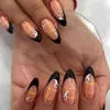 Uñas Negras Francesas de Almendra Cuadros Halloween Fantasma Manicura Ambiente Festivo Fantasmita Uñas Postizas Productos Terminados Mayoreo