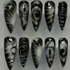 Estilo Europeo y Americano Cortos Chapados en Oro 3D Florales de Lujo Forma de Almendra Manicura Francesa Uñas Postizas Puntas de Uñas Portátiles