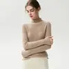 Suéter de cachemira para mujer con cuello alto medio de encaje de oreja de madera, nuevo clásico otoño e invierno, top de color liso, corte ajustado, favorecedor, capa base, moderno
