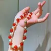Conjunto de Colar e Pulseira de Ágata Calcedônia Vermelha Natural Luminous e Cristal de Gelo de Alta Qualidade 10Mm7A