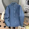 Camisa Jeans Masculina Manga Longa Primavera/Outono Gola Reversível Lavada para Trabalho, Camisa Masculina Tendência Slim-Fit para Adolescentes, Atacado