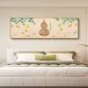 Pintura Decorativa de Cabecera para Dormitorio de Calabaza de Fortuna y Prosperidad, Rollo Horizontal Largo con Caquis para Buena Suerte, Arte de Pared Auspicioso Estilo Chino para Habitación de Invitados