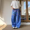 Pantalones casuales rectos de colores con estampado de letras estilo americano, unisex, pierna ancha holgada, hasta el suelo, pantalones deportivos versátiles