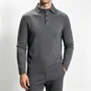 Suéter de Tricô Gola Polo Masculino Outono Inverno Moda Cor Sólida Camada Base Casual de Negócios Cardigan com Lapela Masculino