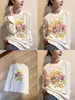 Camiseta Oversized com Estampa Vintage para Mulheres, Estilo Europeu 2026 Primavera Nova Moda Camisa Básica Tendência