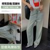 Calça Jeans de Cintura Alta Confortável de Perna Larga para Mulheres Aliexpress Design Novo Primavera e Verão 2024 Calças Longas da Moda com Strass Quente para Mulheres