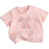Camiseta de Algodón de Manga Corta Estilo Coreano para Niñas 2026 Nuevo Verano Moda Linda con Lazo para Bebés Niñas de 3 Años
