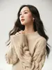 Suéter de cashmere com trança e gola redonda estilo preguiçoso para mulheres, caimento solto, grosso e quente, de lã para outono e inverno